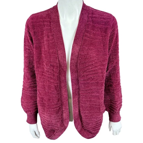 Anybody Women's Patterned Chenille Open Front Cardigan Deep Berry - Picture 1 of 5